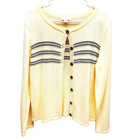Vtg Christopher & Banks Yellow  with Blue Stripes Cardigan Sweater Size XL - Picture 1 of 5